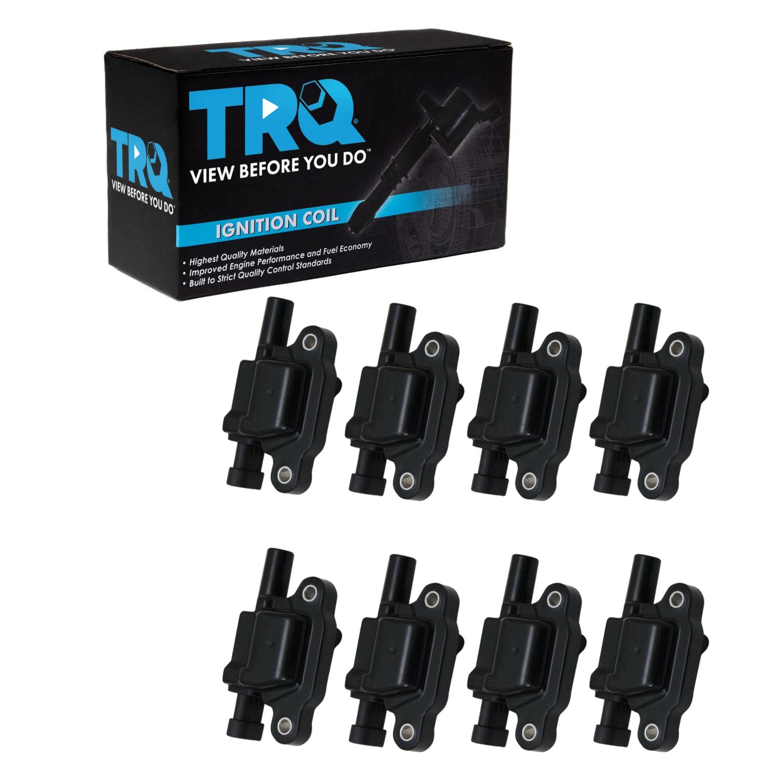 TRQ 8 Piece Engine Ignition Coil Kit Set Square Style for Silverado Sierra Corvette