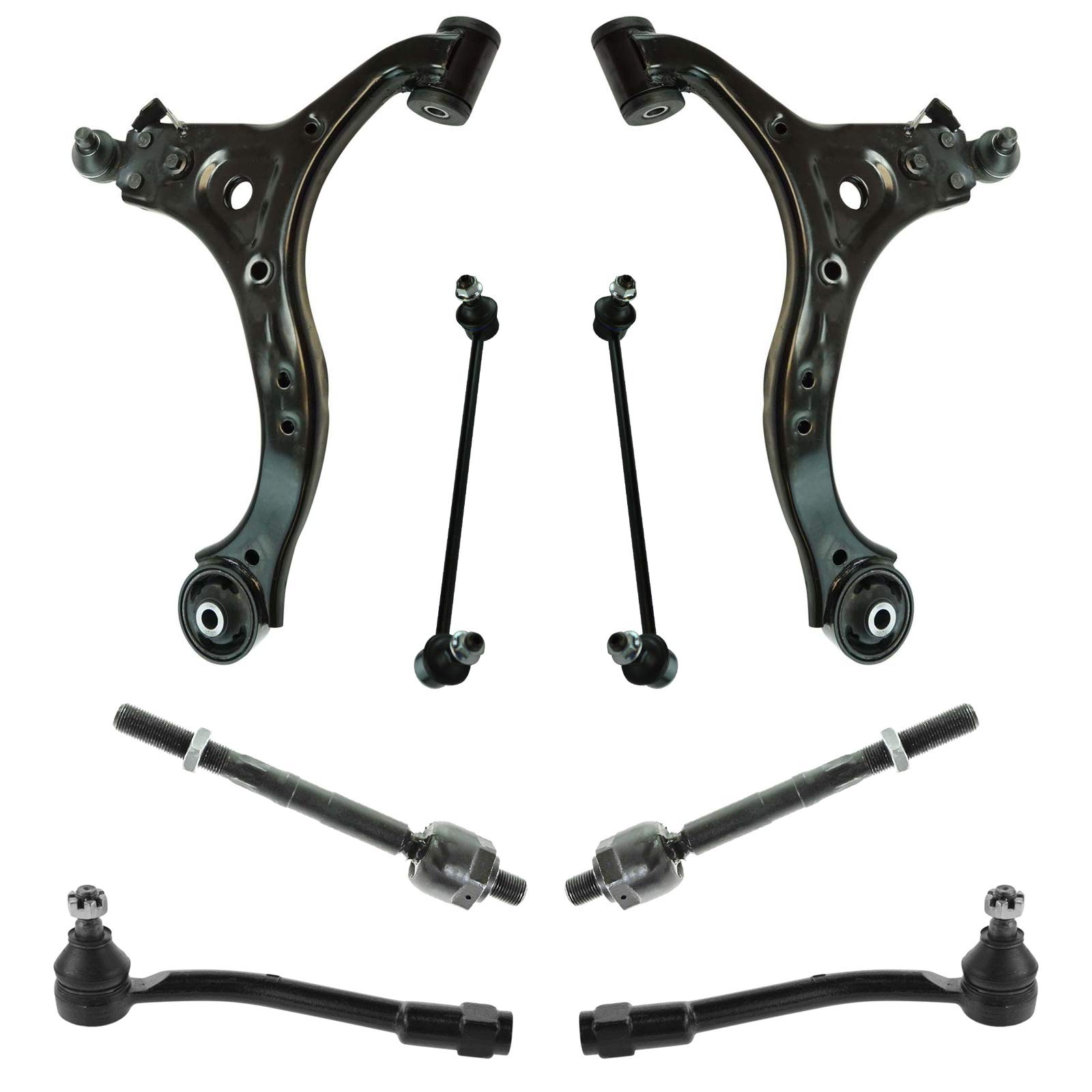 TRQ 8 Piece Steering & Suspension Kit Control Arms w/Ball Joints Tie Rods End Links Compatible with 2007-2008 Hyundai Entourage 2006-2012 Kia Sedona