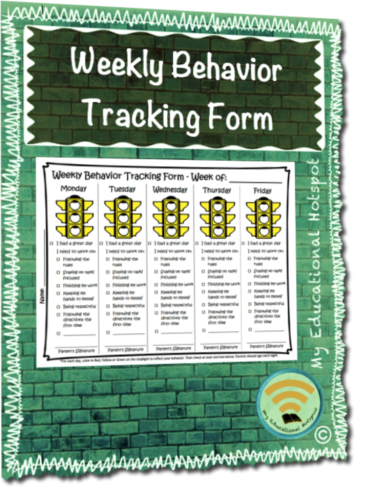 Student Friendly Weekly Behavior Tracker Form