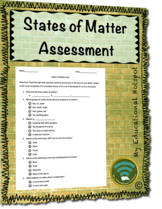 States of Matter Multiple Choice Assessment