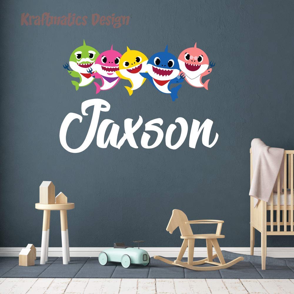 Baby Shark Wall Decals by Kraftmatics Design, Personalized Multiple Font Custom Name Wall Decals, Initial Nursery Vinyl Stickers, Kids Room Décor, Bedside Decals