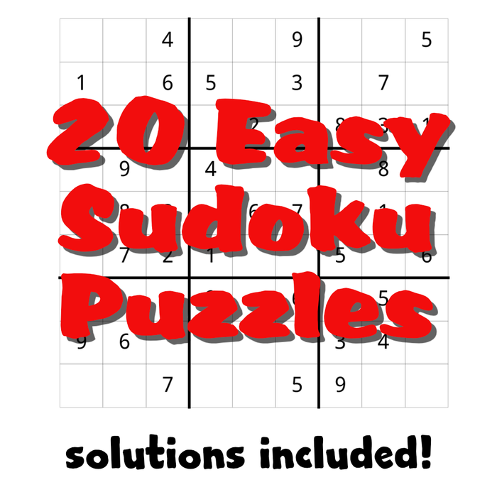 20 Easy Sudoku Puzzles - Solutions included!