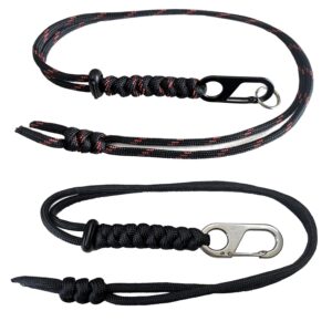 bsgb 2pcs paracord lanyard adjustable neck strap keychain survival 550 fish & fire cord military grade parachute rope with metal hook for outdoor