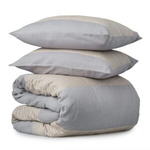 welhome 100% cotton percale crosby stripe comforter set - king - 108" x 92"- soft & cozy - slub textured - breathable - machine washable - taupe