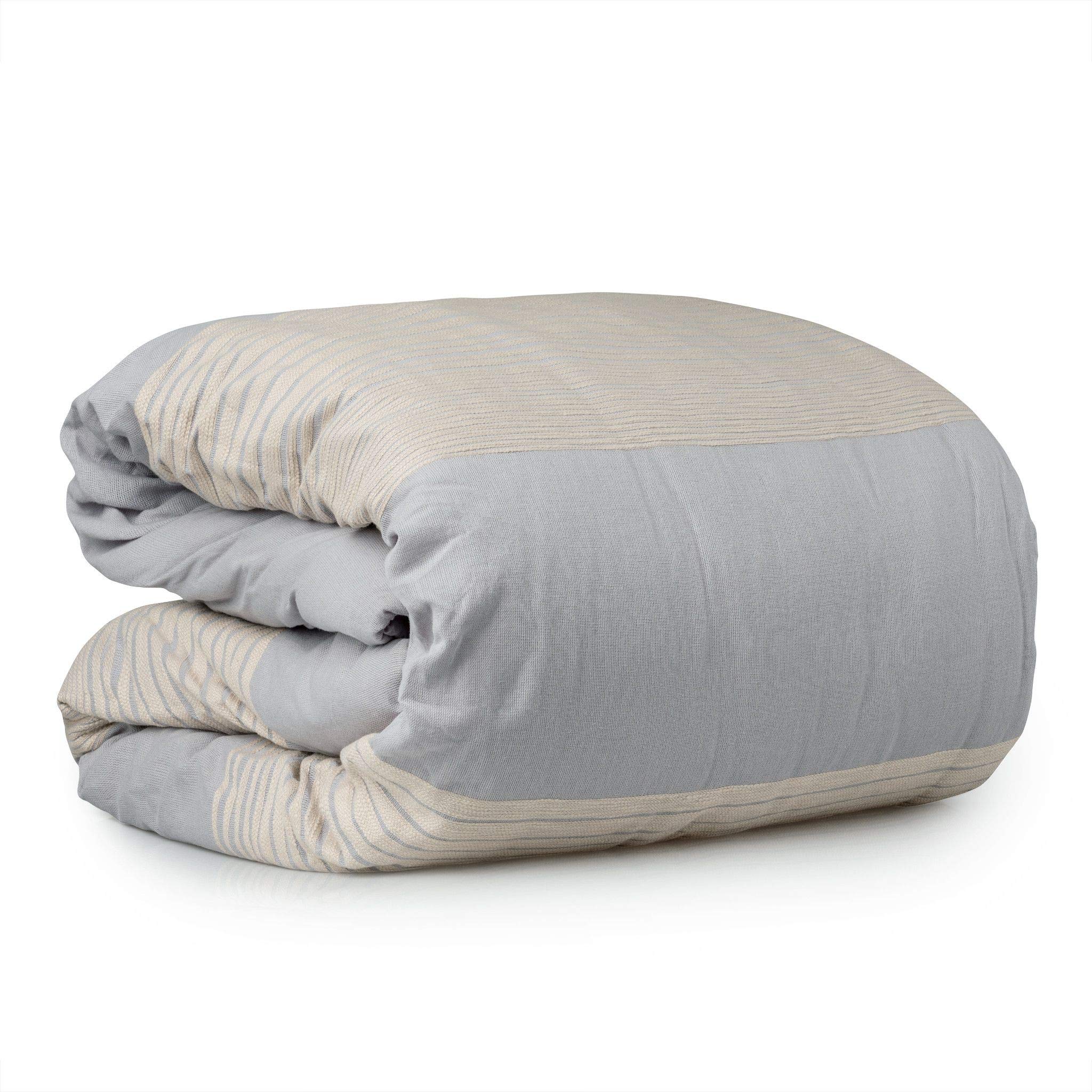 Welhome 100% Cotton Percale Crosby Stripe Comforter Set - King - 108" x 92"- Soft & Cozy - Slub Textured - Breathable - Machine Washable - Taupe