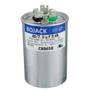 bojack 45+7.5 uf 45/7.5 mfd ±6% 370/440 v ac cbb65 dual run circular start capacitor for ac motor run or fan start or condenser straight cool or heat pump air conditioner