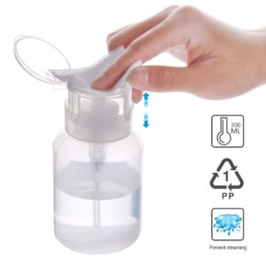 Biutee Cleaner Bottle Clear Bottle 1 PCS Push Down Empty Lockable Pump Dispenser Bottle for Nail Polish and Makeup Remover 200ml (1 PCS)