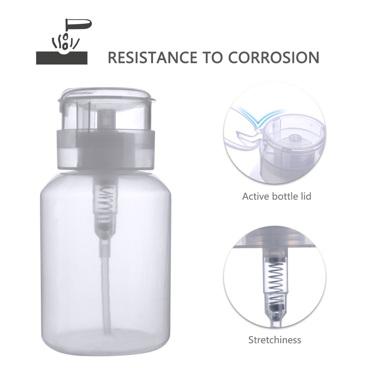 Biutee Cleaner Bottle Clear Bottle 1 PCS Push Down Empty Lockable Pump Dispenser Bottle for Nail Polish and Makeup Remover 200ml (1 PCS)