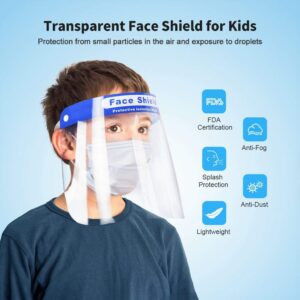 Sable Kids Safety Face Shield 10 Pack - Reusable, Adjustable, Transparent, Full Face Cover, Anti-Saliva, Windproof, Dustproof, Eyes and Face Protection