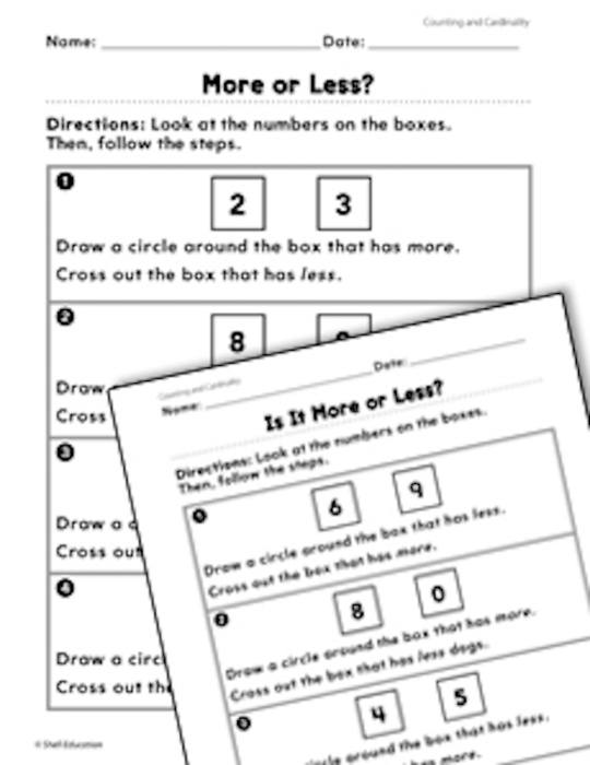 Counting and Cardinality: More or Less Practice