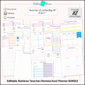 editable rainbow teacher/homeschool planner bundle