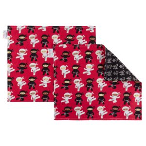 funkins reusable cloth placemats for kids & lunch boxes | reusable, eco-friendly | 15"x13", 2-ply, thick, absorbent, machine washable | set of 2 placemats (ninjas)