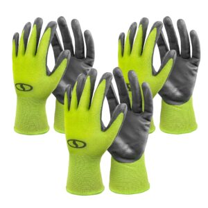 sun joe all-purpose ggnp-s3 reusable nitrile-palm gloves, tactile, washable, one size fits most, for gardening, diy, set of 3, green