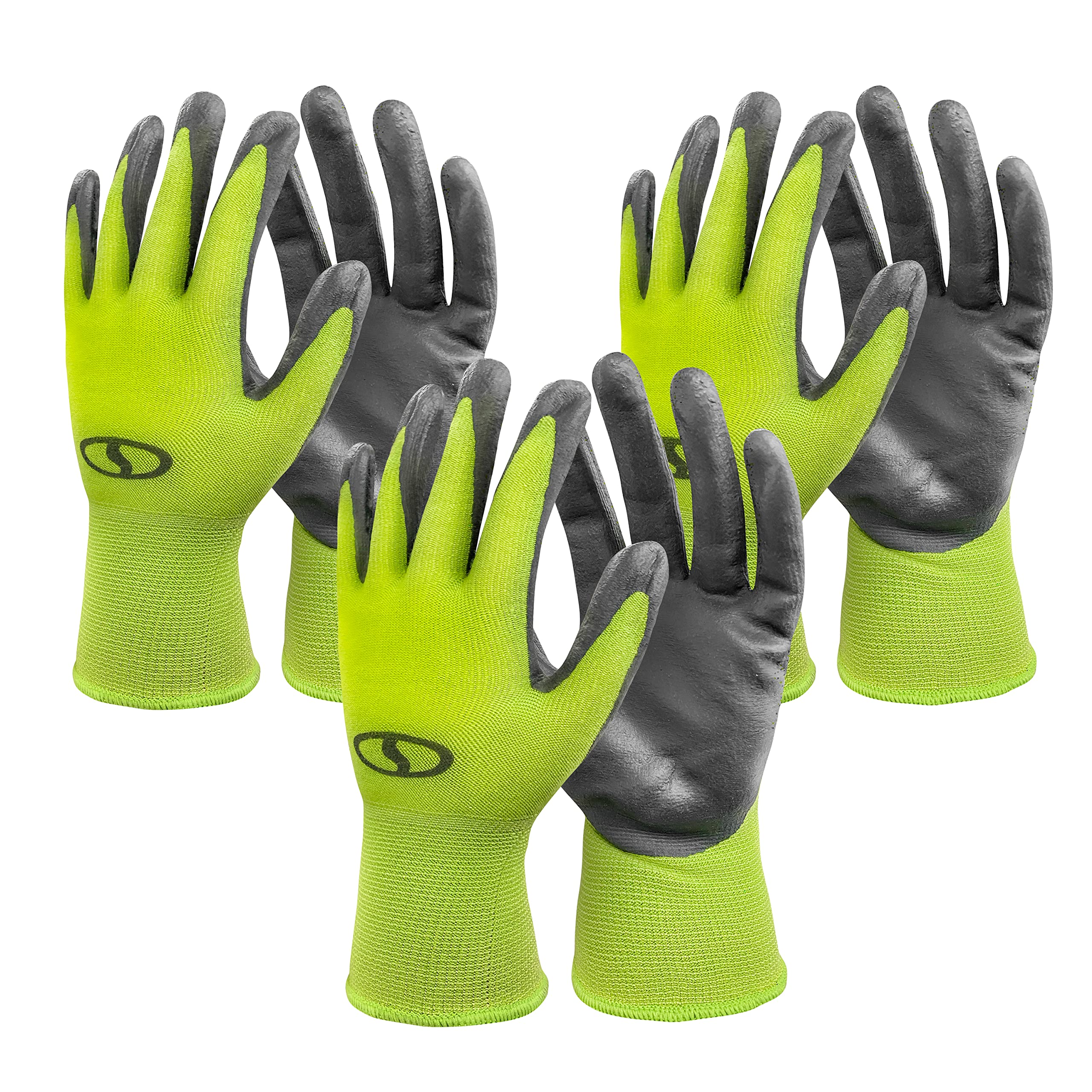 Sun Joe All-Purpose GGNP-S3 Reusable Nitrile-Palm Gloves, Tactile, Washable, One Size Fits Most, For Gardening, DIY, Set of 3, Green