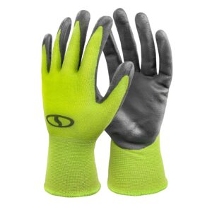 Sun Joe All-Purpose GGNP-S3 Reusable Nitrile-Palm Gloves, Tactile, Washable, One Size Fits Most, For Gardening, DIY, Set of 3, Green