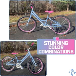 Revere Freestyle Kids 24" Girls Cruiser Bicycle for Ages 7-11 Years Old. Lightweight Aluminum Frame and Fork, Easy to Ride! Premium Parts, Premium Design, Premium Safety! (Periwinkle)