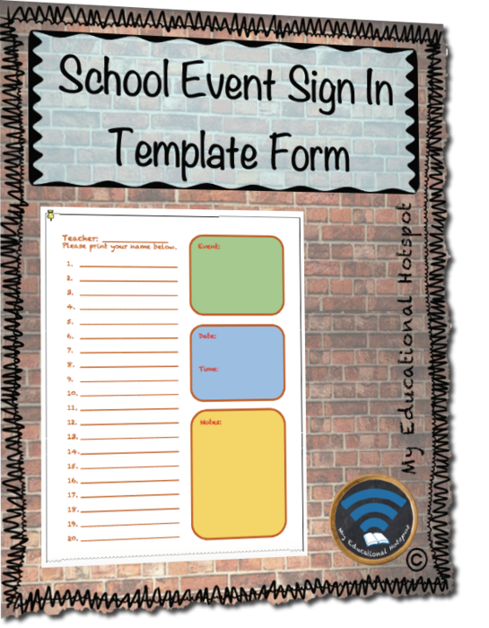 Multipurpose School Event Sign In Sheet Template Form