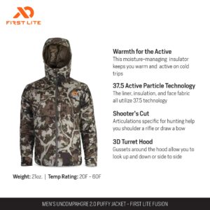 First Lite Men's Uncompahgre 2.0 Puffy Jacket - Lightweight Insulated Camo Hunting Coat - First Lite Fusion - X-Large