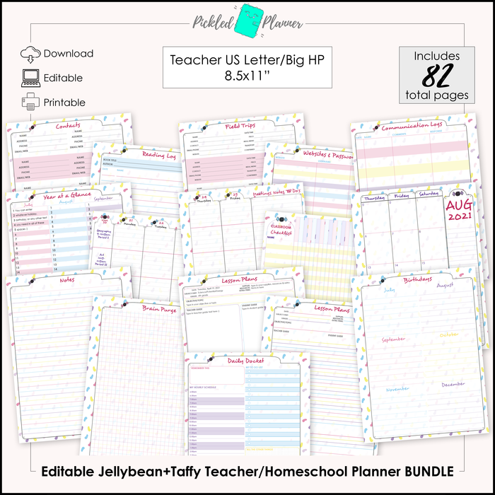 Editable Jellybean+Taffy Teacher/Homeschool Planner BUNDLE