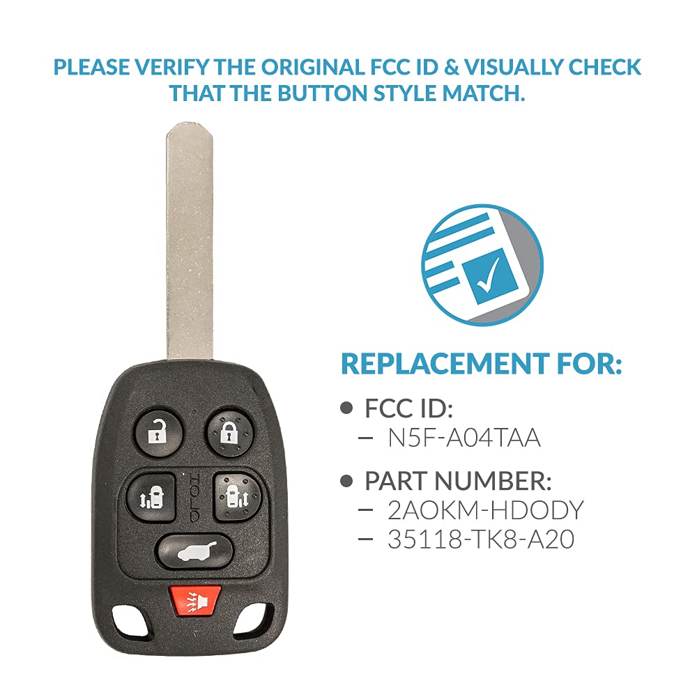 Keyless2Go Replacement for Keyless Entry 6 Button Remote Head Car Key Fob for Honda Odyssey N5F-A04TAA 35118-TK8-A20