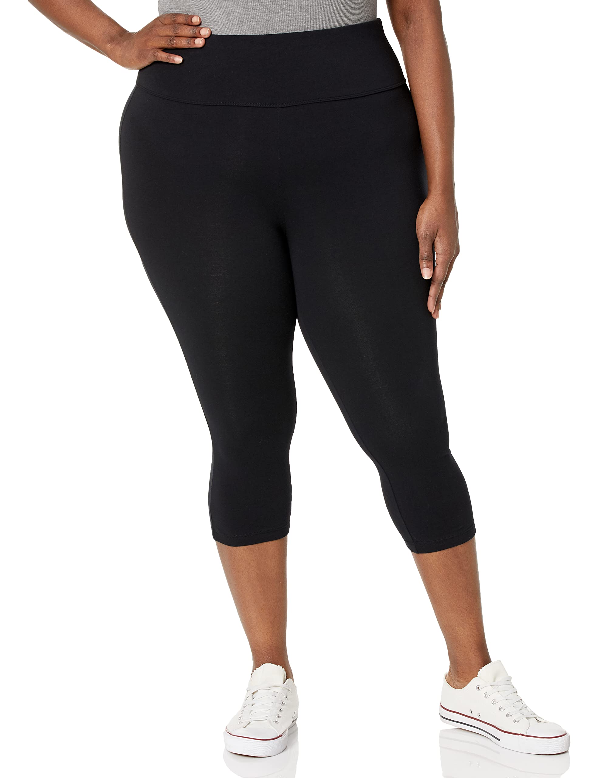 Spalding Women's High Waisted Essential Capri Legging, Updated Black, Large