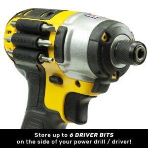 Spider Tool Holster - BitGripper v2 - Pack of Four - High Strength 3M Adhesive Drill add-on for Easy Access to six Driver bits on The Side of Your Power Drill or Driver!