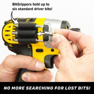 Spider Tool Holster - BitGripper v2 - Pack of Four - High Strength 3M Adhesive Drill add-on for Easy Access to six Driver bits on The Side of Your Power Drill or Driver!