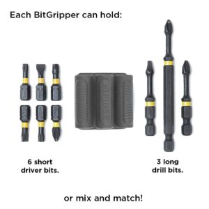 Spider Tool Holster - BitGripper v2 - Pack of Four - High Strength 3M Adhesive Drill add-on for Easy Access to six Driver bits on The Side of Your Power Drill or Driver!