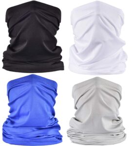 leamekor uv face cover neck gaiter mask dust protection magic scarf wind bandana balaclava for summer running fishing biking (black+white+blue+grey)