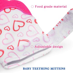 NEPAK Teething Mitten 2 Pcs-Baby Glove Stimulating Teether Toys for Boys & Girls-Teething Glove for 3-6 Months Baby (Pretty Sweet Heart,Pink)