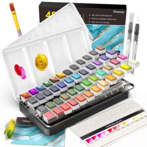 Emooqi Watercolor Paint Set, 48 Colors with 6 Metallic Colors,Hook Line Pens,Water Brushes and Water Color Papers for Artists and Beginners,Art Supplies for Painting and Watercolor Techniques