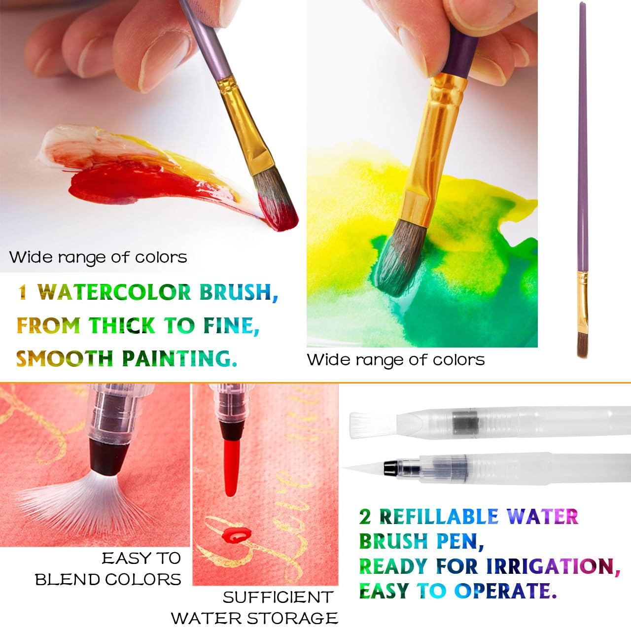 Emooqi Watercolor Paint Set, 48 Colors with 6 Metallic Colors,Hook Line Pens,Water Brushes and Water Color Papers for Artists and Beginners,Art Supplies for Painting and Watercolor Techniques