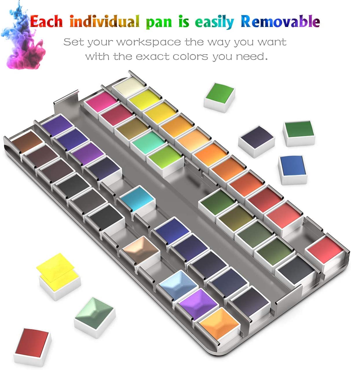 Emooqi Watercolor Paint Set, 48 Colors with 6 Metallic Colors,Hook Line Pens,Water Brushes and Water Color Papers for Artists and Beginners,Art Supplies for Painting and Watercolor Techniques