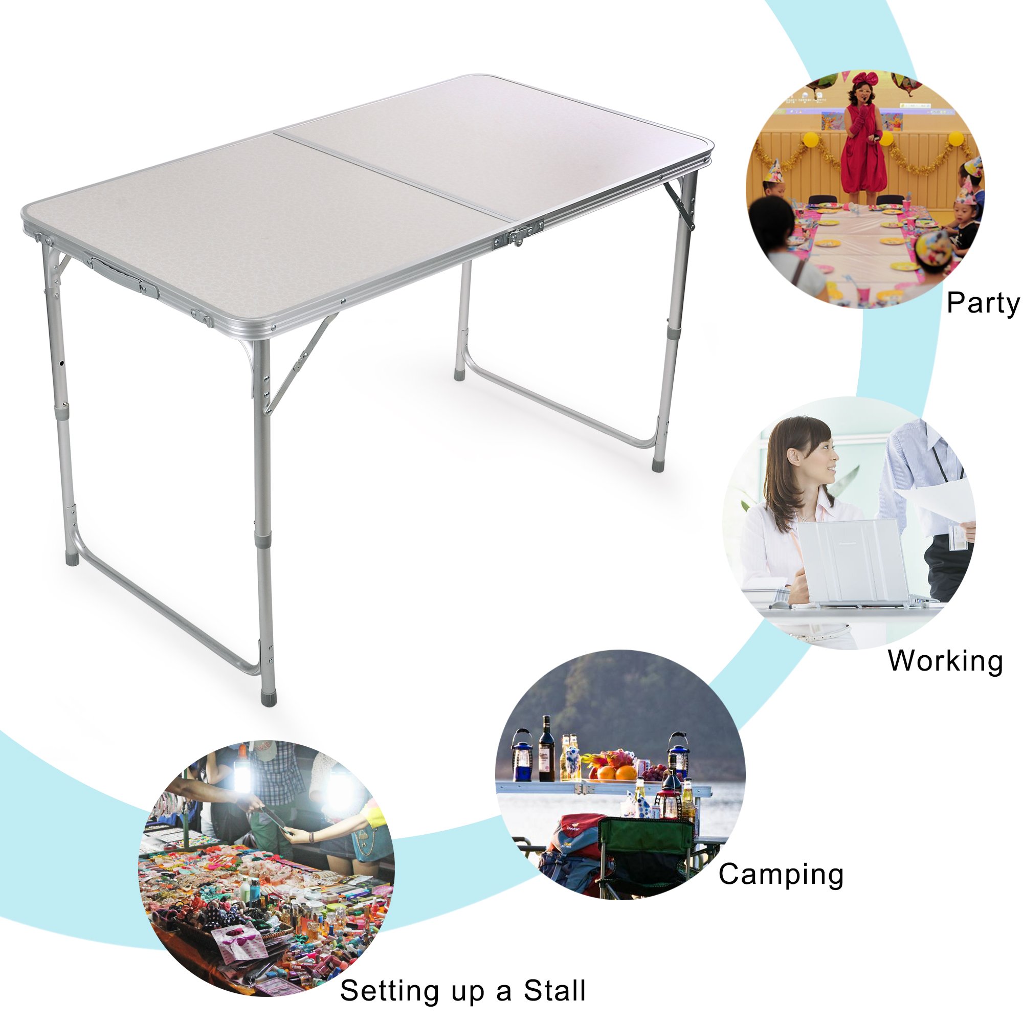 H&B Luxuries Portable Height Adjustable Aluminum Folding Camping Table with Carry Handle FT-ACFT1