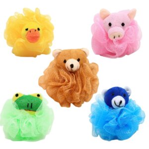 5 pieces cute exfoliating mesh pouf bath sponge ball shower loofah loofa body scrubber