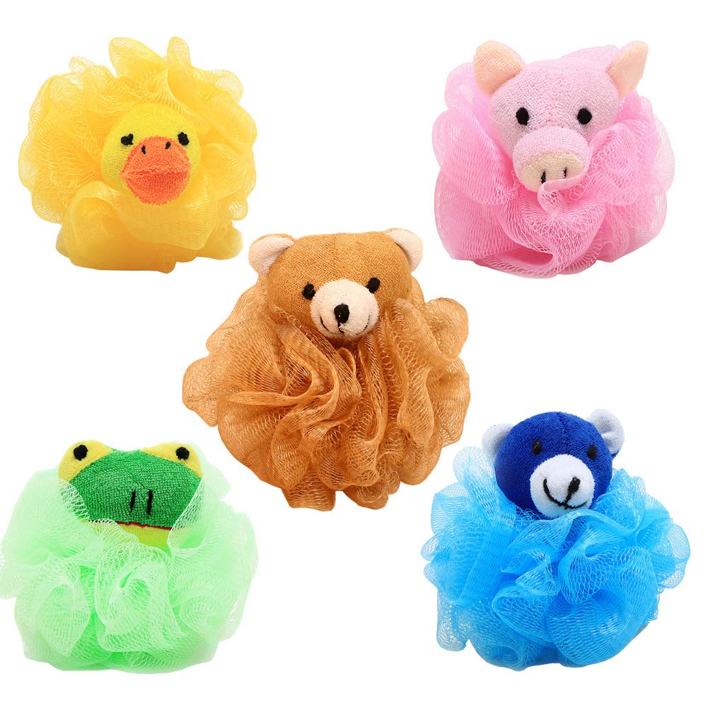 5 Pieces Cute Exfoliating Mesh Pouf Bath Sponge Ball Shower Loofah Loofa Body Scrubber