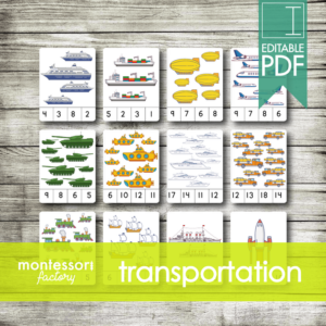 counting vehicles and ships • montessori cards • flash cards • counting clip cards
