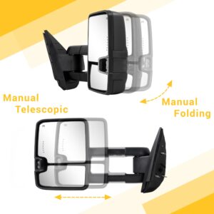 Towing Mirrors for 2007 2008 2009 2010 2011 2012 2013 Chevy Silverado Suburban Tahoe Avalanche GMC Sierra Yukon with Power Glass Turn Signal Light Backup Lamp Heated Extendable Pair