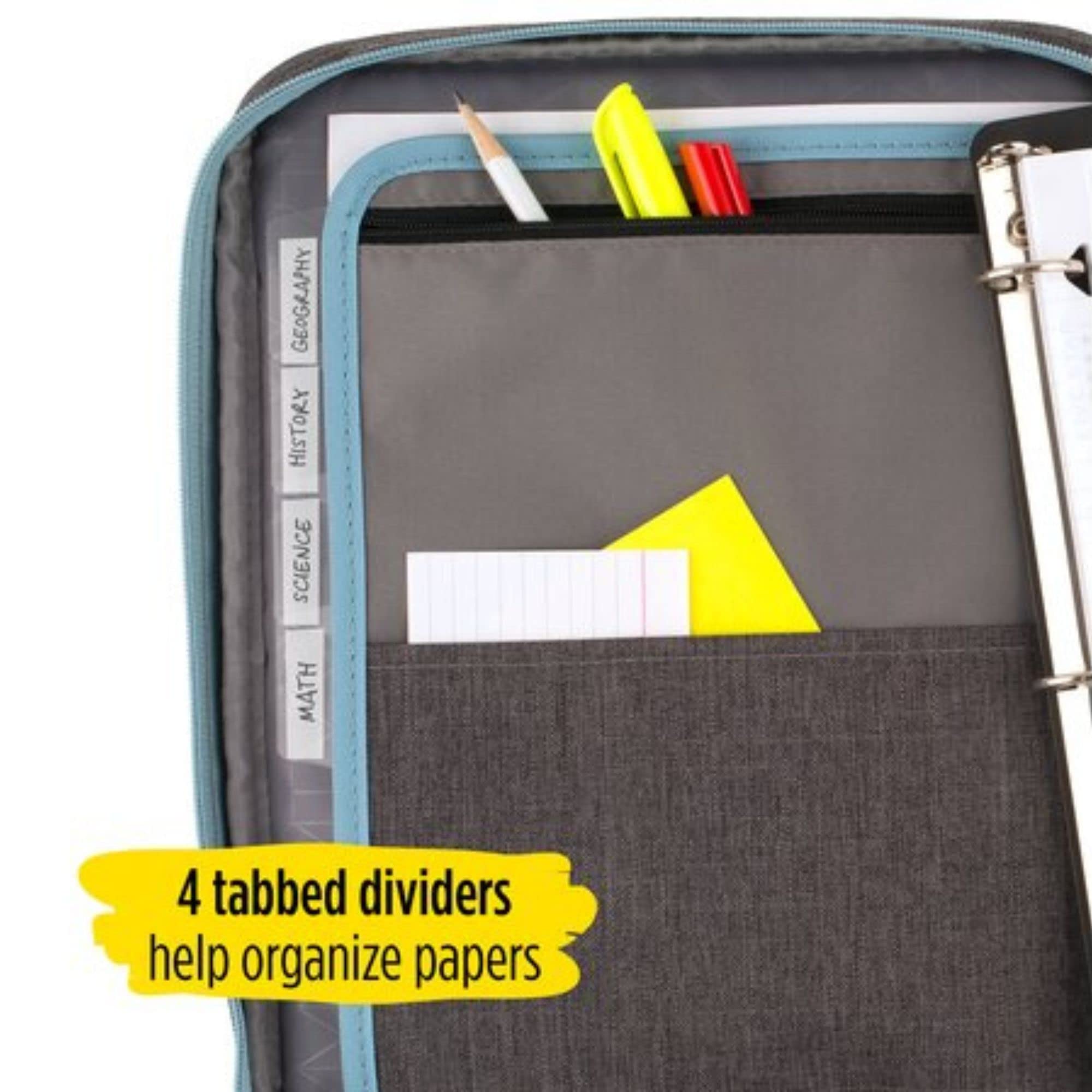 Five Star Zipper Binder, 1 Inch 3-Ring Binder, Carry-All with Internal Pockets and Dividers, 375 Total Sheet Capacity, Heathered Gray/Mint (29092BH0)