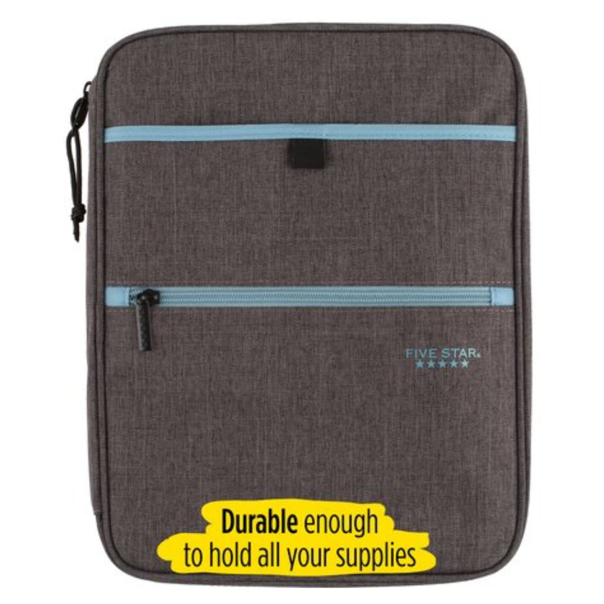 Five Star Zipper Binder, 1 Inch 3-Ring Binder, Carry-All with Internal Pockets and Dividers, 375 Total Sheet Capacity, Heathered Gray/Mint (29092BH0)