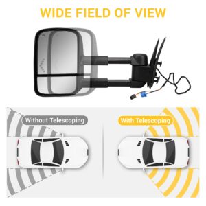 Towing Mirrors for 2003 2004 2005 2006 2007 Chevy Silverado Tahoe Suburban Avalanche GMC Sierra Yukon Cadillac Escalade with Power Glass Arrow Signal Light Heated Extendable Pair Set