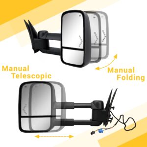 Towing Mirrors for 2003 2004 2005 2006 2007 Chevy Silverado Tahoe Suburban Avalanche GMC Sierra Yukon Cadillac Escalade with Power Glass Arrow Signal Light Heated Extendable Pair Set