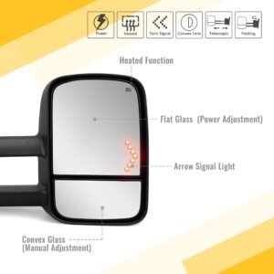 Towing Mirrors for 2003 2004 2005 2006 2007 Chevy Silverado Tahoe Suburban Avalanche GMC Sierra Yukon Cadillac Escalade with Power Glass Arrow Signal Light Heated Extendable Pair Set