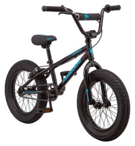 mongoose argus mx kids fat tire mountain bike, 16-inch wheels, 3-inch wide tires, high-ten steel frame, single speed, black