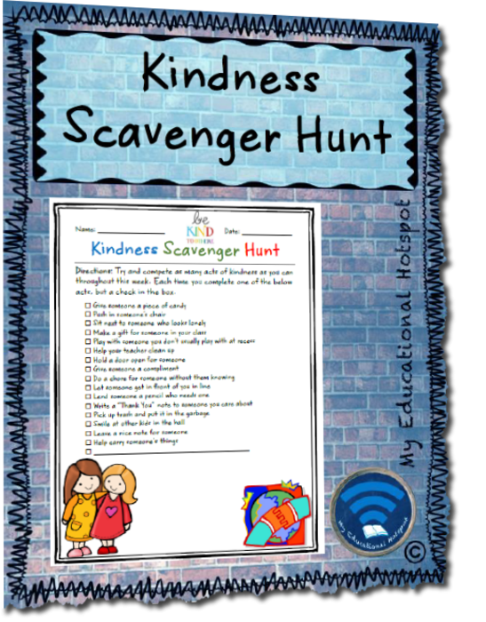 Kindness Scavenger Hunt (Pay it Forward) Template