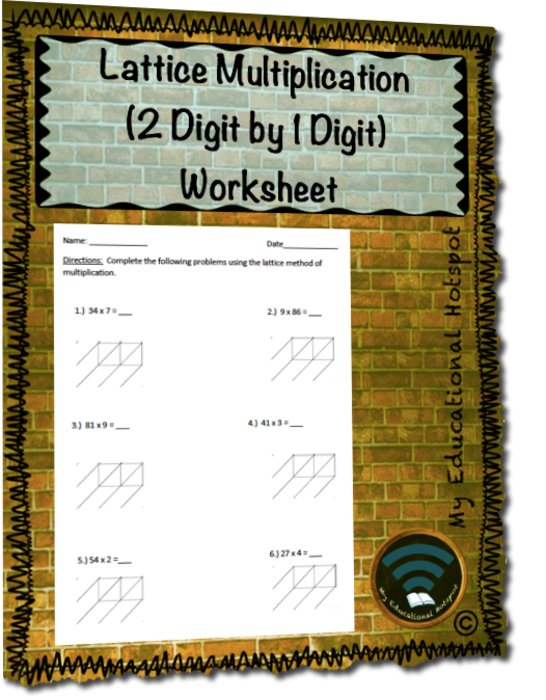 Lattice Multiplication (2 Digit by 1 Digit) Worksheet