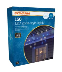 sylvania icicle christmas lights, 150 lt, blue