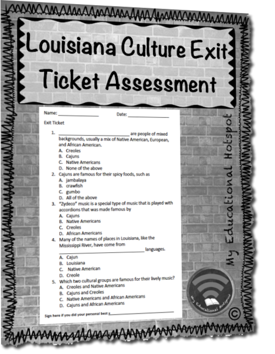 Louisiana Cultures Exit Ticket Assessment