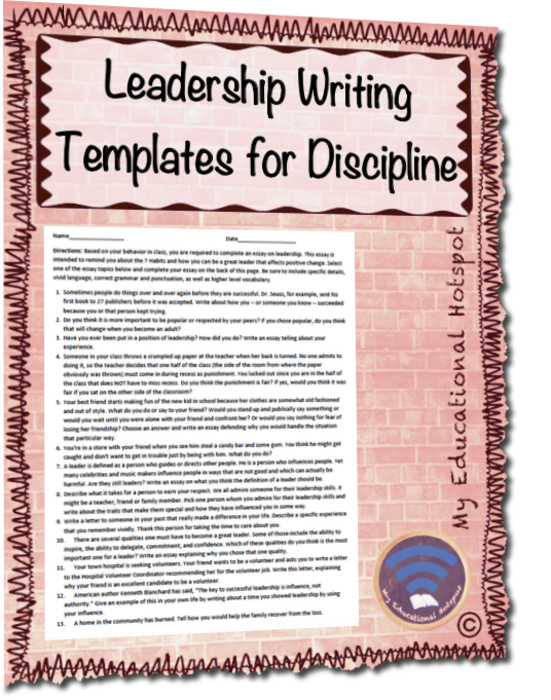 Leadership Writing Prompts for Discipline