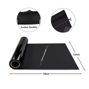 YRYM Heat Transfer Vinyl Black HTV Vinyl Roll - 12" x 18ft Black Iron on Vinyl for Cutting Machines, Black Heat Transfer Vinyl Easy to Cut & Weed, Black HTV Vinyl Roll for Heat Press Vinyl Design